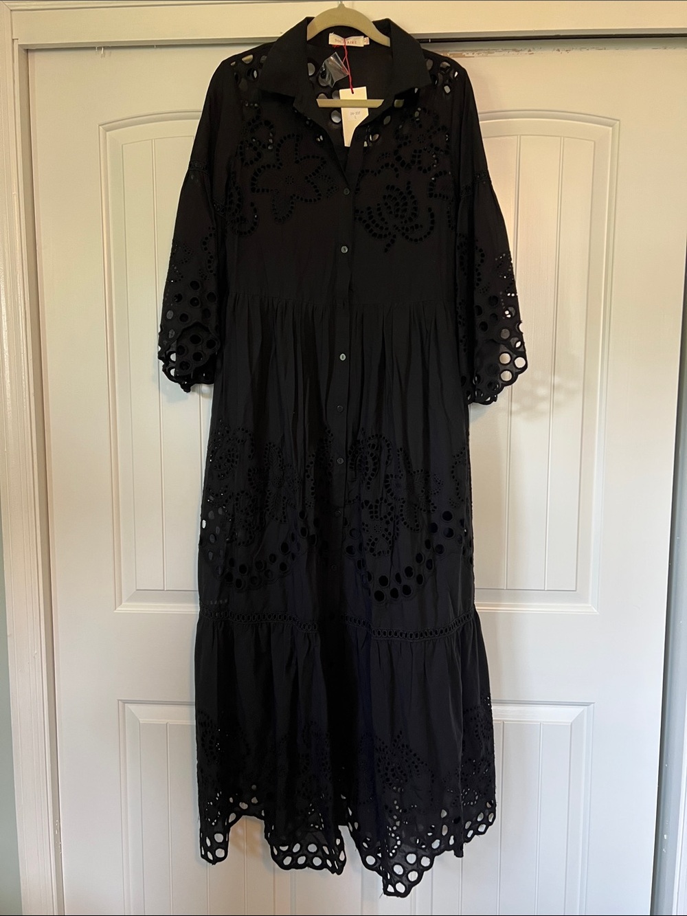 Button-Front Black Eyelet Maxi Dress - Solitaire - NWT - size large